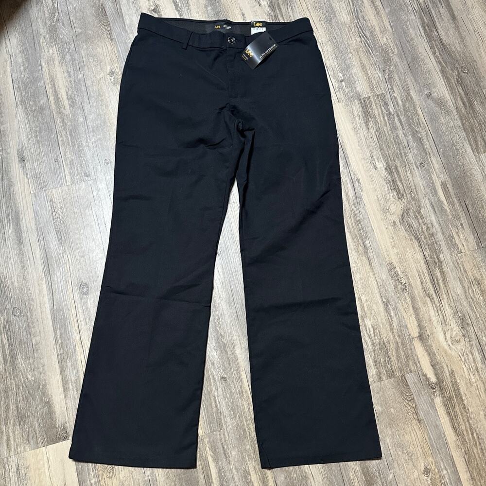 Lee Women's Black Regular Fit Mid Rise Straight Leg Flex Motion Trousers Size 16